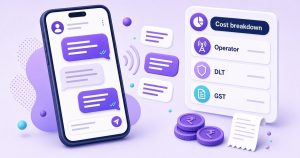 Phone sending bulk SMS with operator, DLT and GST cost breakdown – xreach51