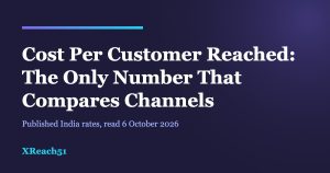 Cost per customer reached: the only number that compares WhatsApp, SMS and voice channels. Published India rates read 6 October 2026.